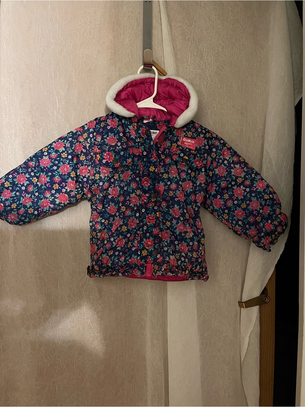 OshKosh B'gosh Floral Hooded Puffer Jacket - Navy & Pink